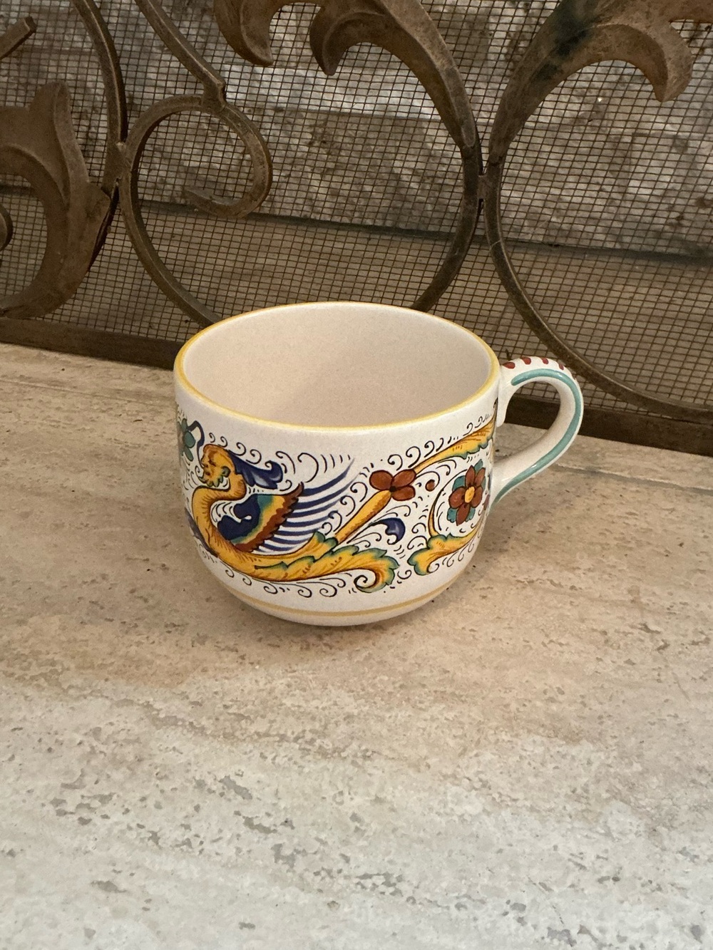 Vintage Deruta Italy Ceramic Cup Hand Painted Floral Folk Art Pottery
